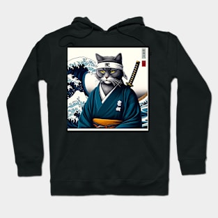 Vaporwave Samurai Cat Great Wave Off Kanagawa Hoodie